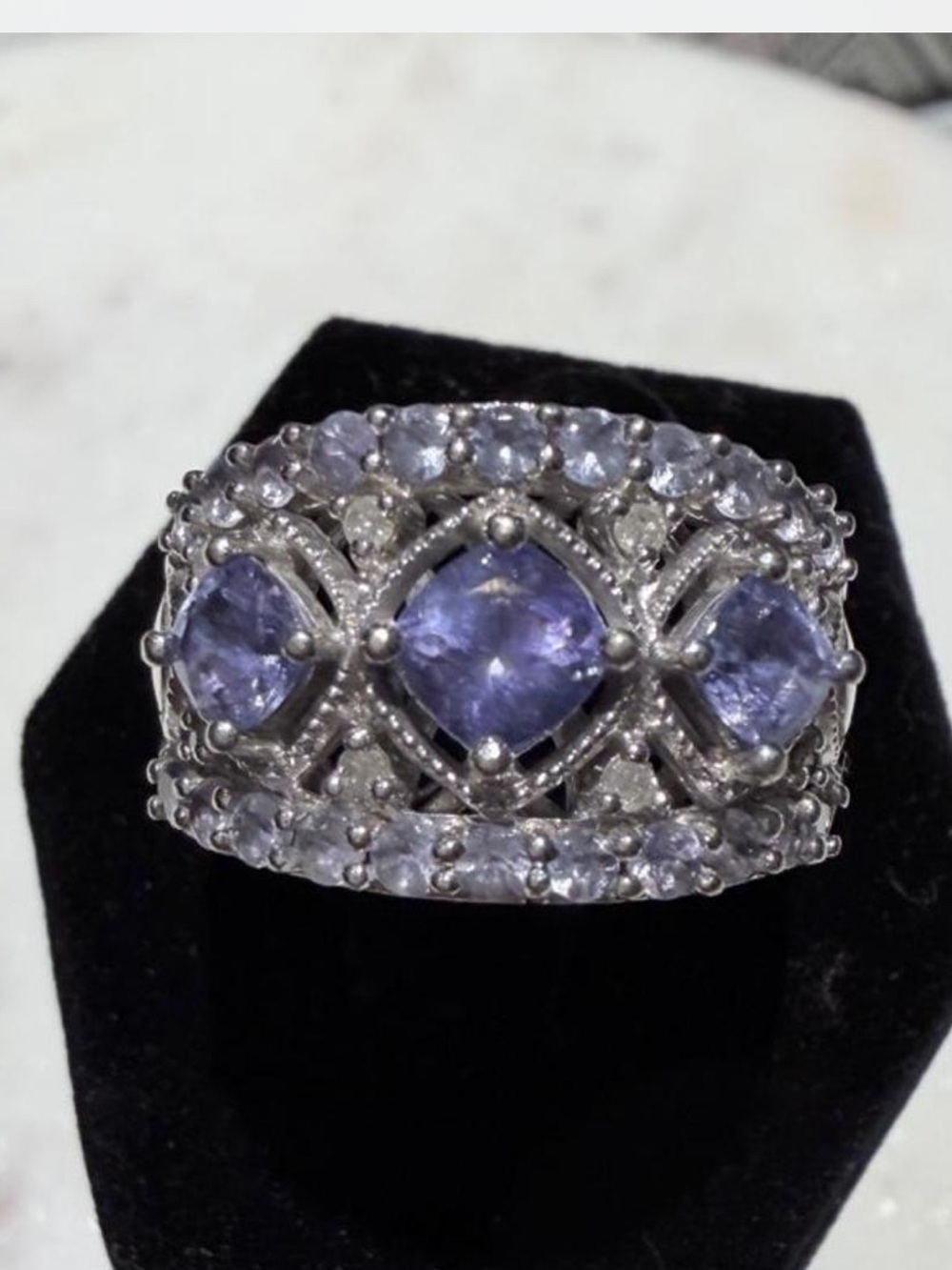 JS 925 Sterling Silver Tanzanite-Style Multi-Stone Band Ring - Purple